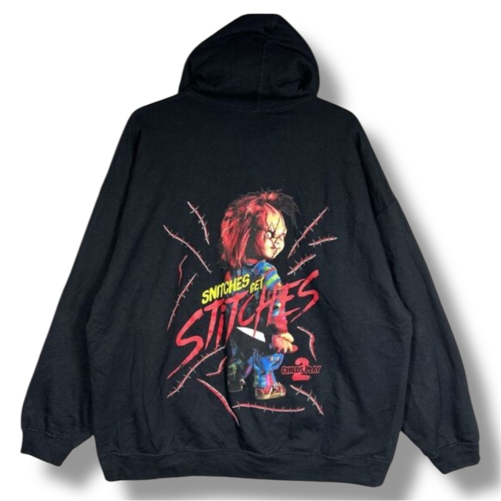Universal Studios Chucky Hoodie XL Snitches Get Stitches Child’s Play 2 Horror